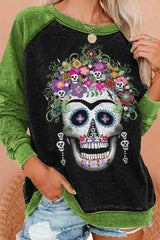 Casual Floral Skull Print Sweatshirt