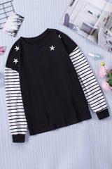Women's Black Striped Star Long Sleeve Top