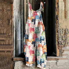 Colorful Cat Print Women's Overalls