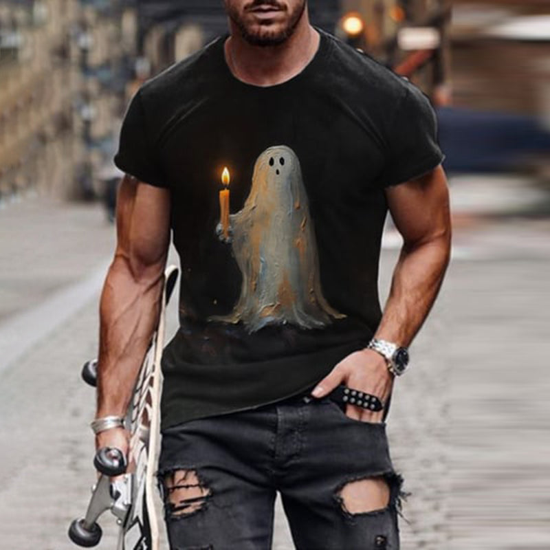 Retro Ghost Painting Candle Print T-Shirt