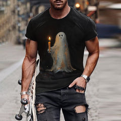 Retro Ghost Painting Candle Print T-Shirt