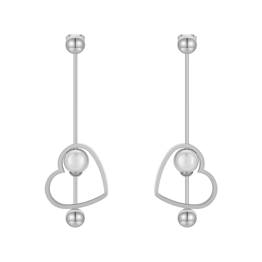 18K Gold Titanium Steel Heart-shaped Peach Heart Pearl Earrings