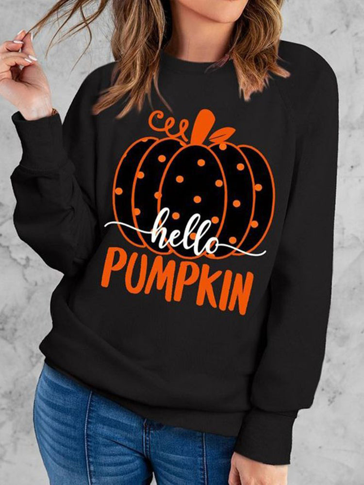 Halloween Pumpkin Print Long Sleeve Casual Sweatshirt