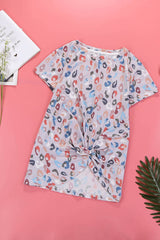 Women's Multicolor Spots Feline Fine Short Sleeve Top