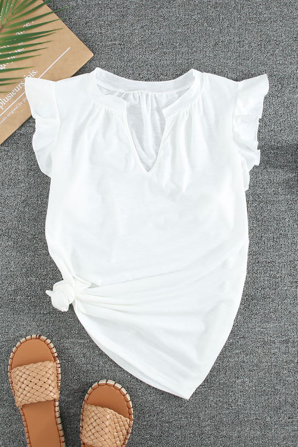 Women's White V Neck Butterfly Sleeve Top