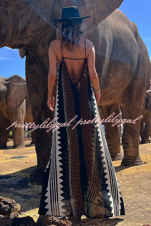 Take A Trip Ethnic Print Backless A-line Maxi Dress