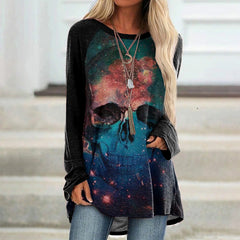 Starry Sky Skull Print Long Sleeve Tunic