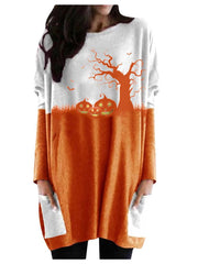 Halloween Pumpkin Splice Loose T Shirt