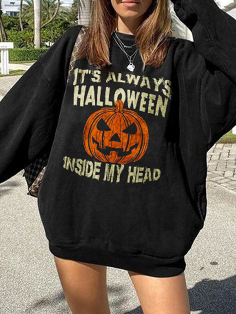 Halloween Pumpkin Print Long Sleeve Casual Sweatshirt