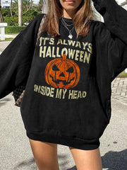 Halloween Pumpkin Print Long Sleeve Casual Sweatshirt