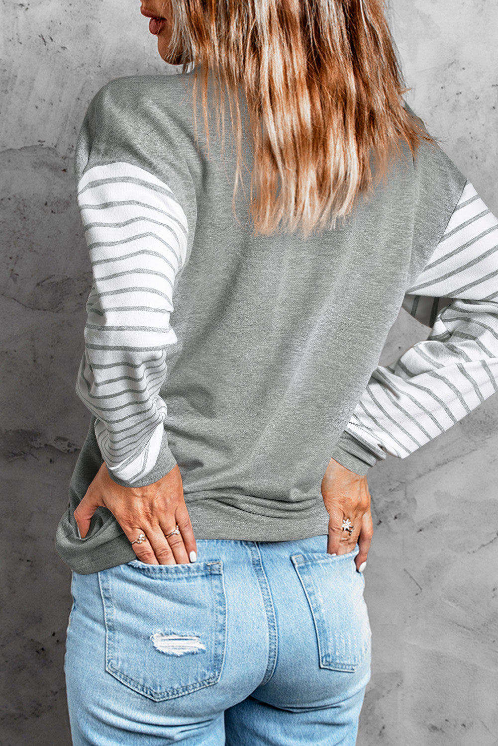 Women's Gray Striped Star Long Sleeve Top