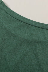 Women's Green Pocketed O Neck Short Sleeve Tee with Side Slits