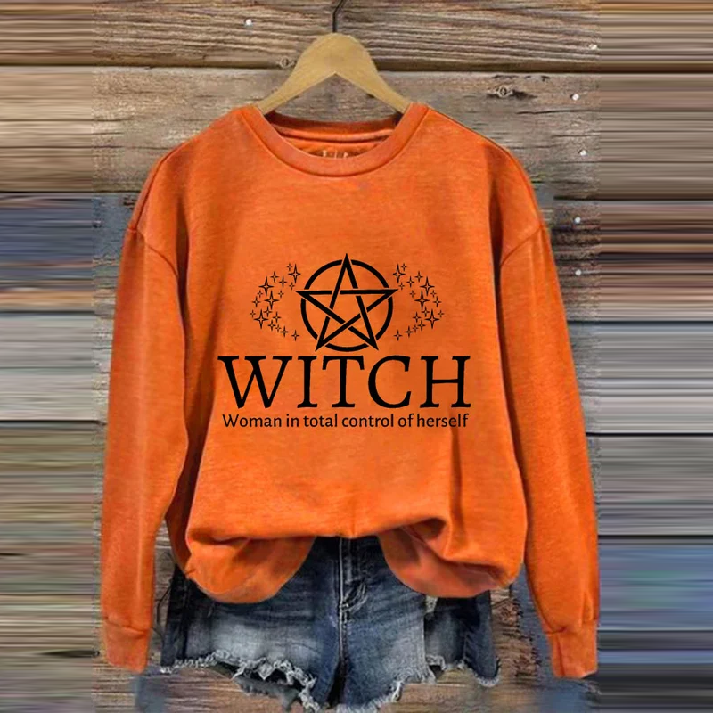 Vintage Halloween Witch Woman In Total Control Herself Printed Casual Sweatshirt