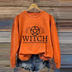 Vintage Halloween Witch Woman In Total Control Herself Printed Casual Sweatshirt