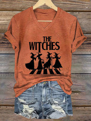 Women's Halloween The Witches Print V-Neck T-Shirt