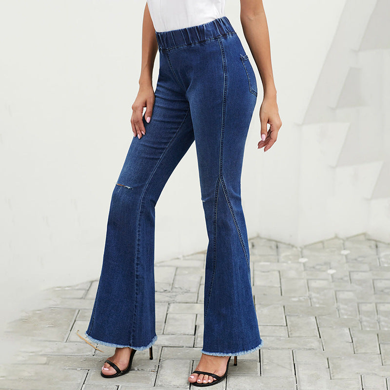 Women's Casual high elastic denim ladies flared pants