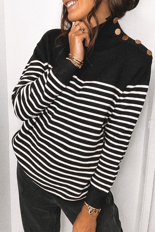 Long Sleeve Striped Patchwork High Neck Sweater