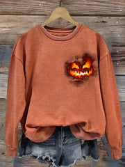 Women's Halloween Ghost Face Print Long Sleeve Sweatshirt