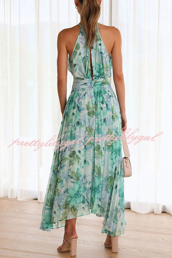 Sunny Forecast Floral Cutout Neck Pleated Midi Dress