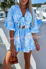 Zebra Print Ruffled Sleeves Dropped Sleeves V Neck Tie High Waist Romper