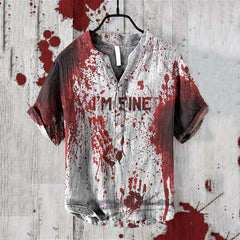 I'm Fine Bloodstained Halloween V-Neck Cotton And Linen Blend Shirt