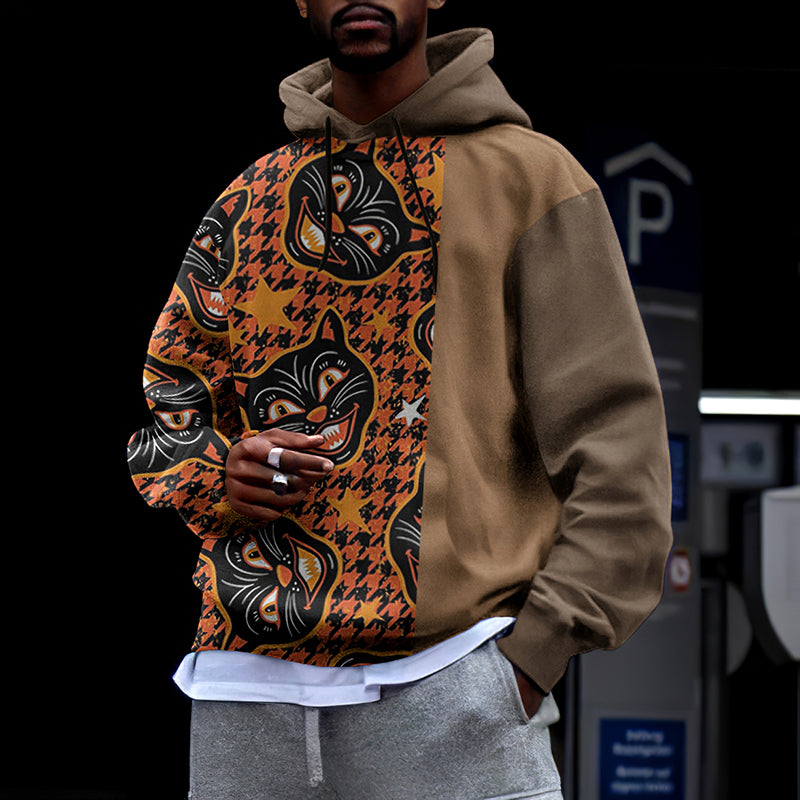 Halloween Cat Splicing Print Hoodie