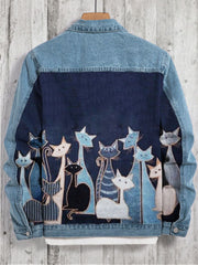 Colorful Cats Patchwork Art Denim Jacket