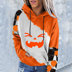 Halloween Colorblock Print Long Sleeve Hoodie