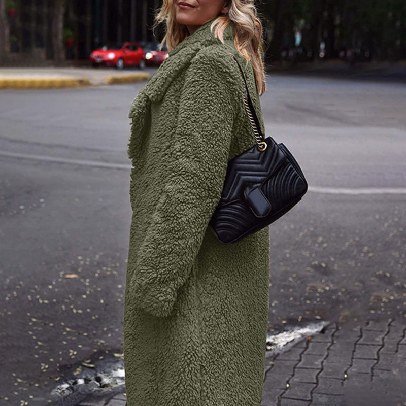 Fashion Solid Color Casual Plush Mid-Length Coat