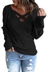 Women's Crisscross Neck Ribbed Knit Top
