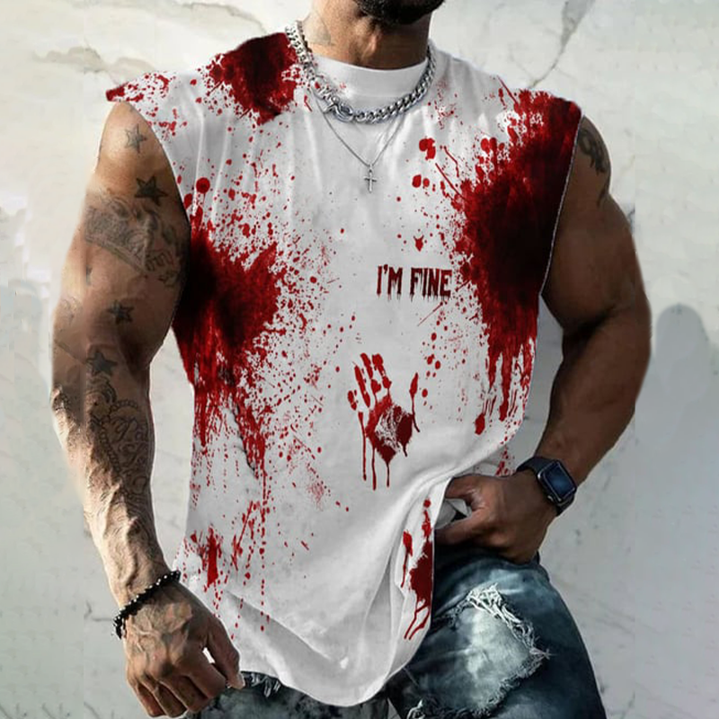 Men's Bloodstain I'm Fine Halloween Print Tank Top