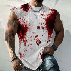 Men's Bloodstain I'm Fine Halloween Print Tank Top