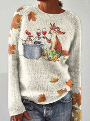 Funny Fox And Chicken Animal Pattern Women's Sweater