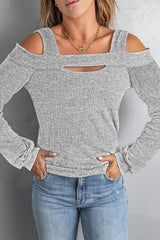 Women's Grey Cold Shoulder Knit Top