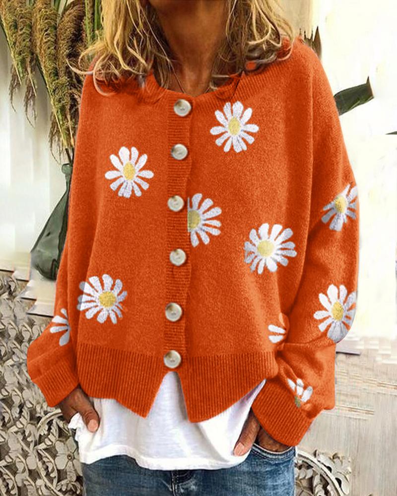 Sweet Daisy Printed  Button Cardigan