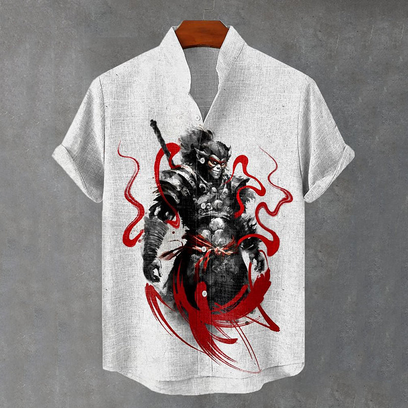 Men's Ink Painting Monkey King Art Print Casual Shirt