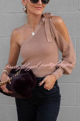 Cute and Unique Knit One Shoulder Tie-up Cutout Loose Sweater