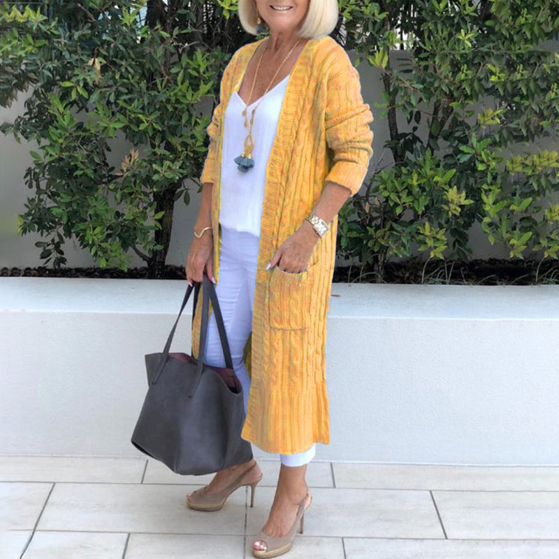 Casual Long Double Pocket Twist Sweater Cardigan