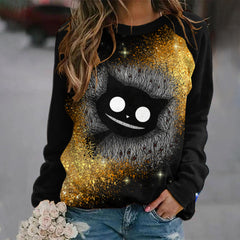 Black Cat Art Gradient Print Casual Sweatshirt