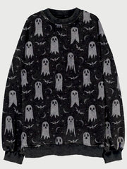 Halloween Ghosts Embroidered Vintage Washed Sweatshirt