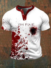 Men's Bloodstain I'm Fine Print Henley Shirt