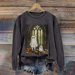 Halloween Ghost And Cat Print Sweatshirt