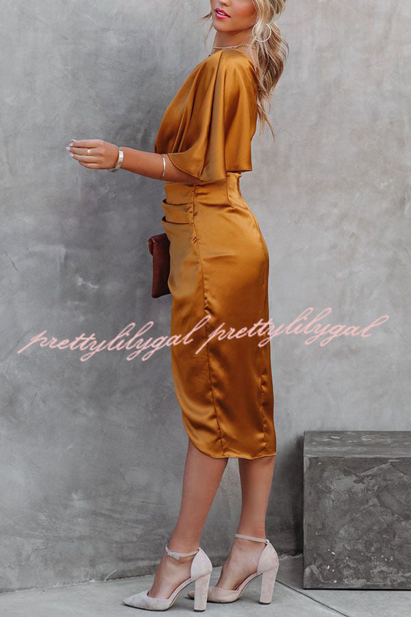Glam Expectations One Shoulder Satin Drape Dress