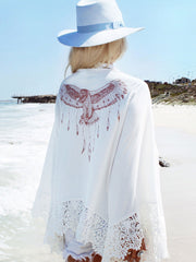 Western Vacation Style Eagles Print Lace Patchwork Cardigan