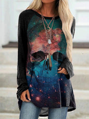 Starry Sky Skull Print Long Sleeve Tunic