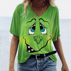 Women's Halloween Witch Face Print V-Neck T-Shirt