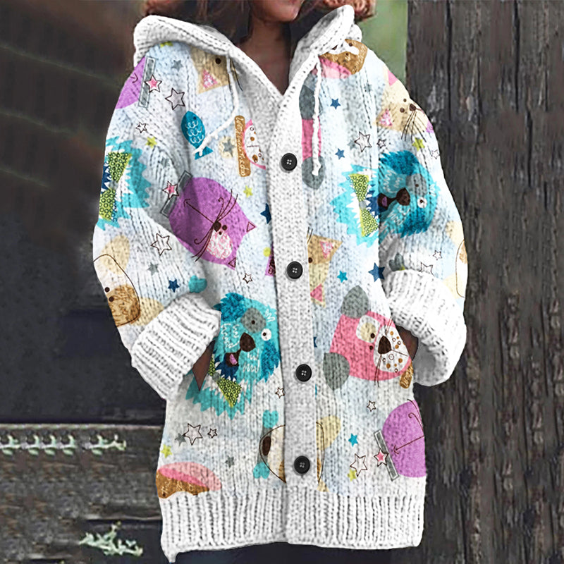 Abstract Cute Dogs Art Pattern Cozy Cardigan Sweater