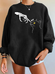 Skull Cat Print Long Sleeve Sweatshirt