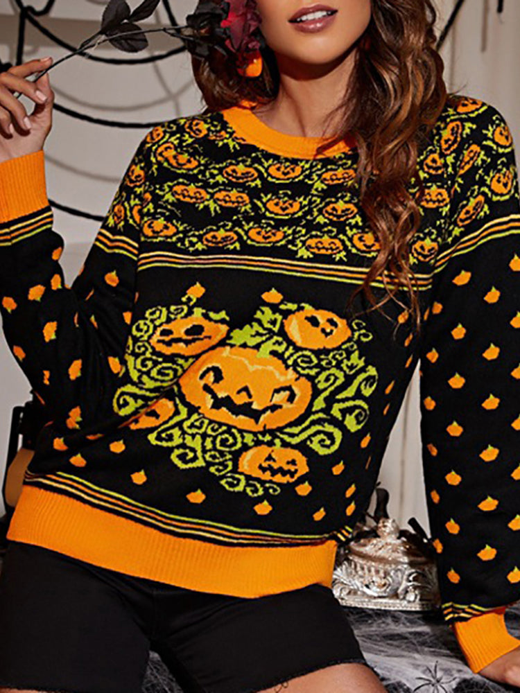 Crewneck Pumpkin Jacquard Halloween Sweater