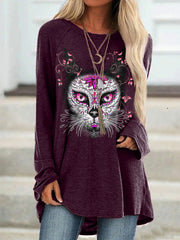 Day Of The Dead Print Crew Neck Casual Tunic